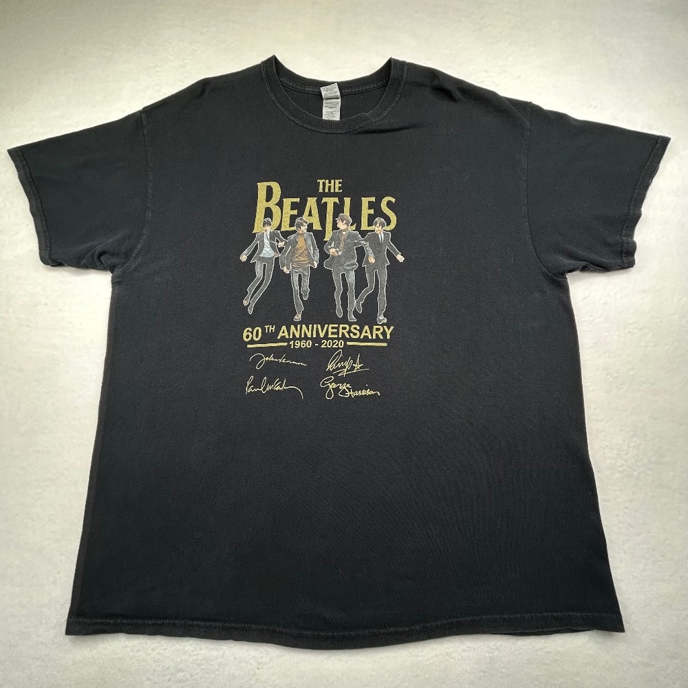 The Beatles 60th Anniversary Band Rock Music Graphic T-shirt by Gildan Black  XL